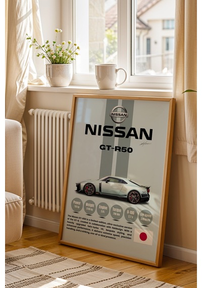 Nissan Gt-r50 Premium Spor Araba Çerçeveli Tablo - Teknik Özellikli Limited Edition Duvar Dekoru Kayın