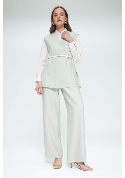 Defacto V Yaka Kemerli Twill Tesettür Klasik Yelek F1371ax25smgn1181 Yeşil