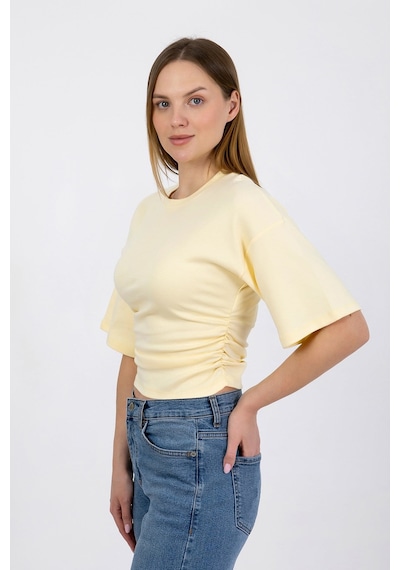 Hdm Kadın Sarı Yanları Büzgülü Kısa Kol T-shirt - H6085
