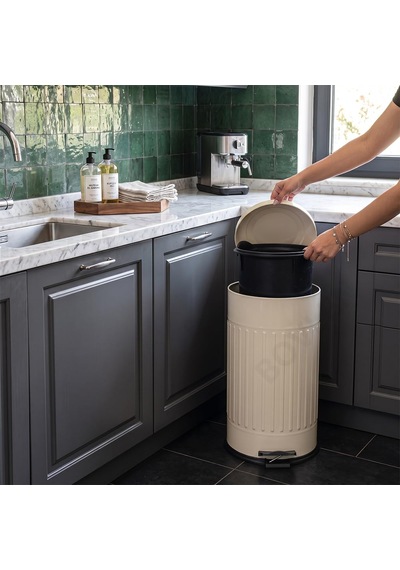 16 Litre Vintage Metal Çıkarılabilir Kovalı Çöp Kovası Krem