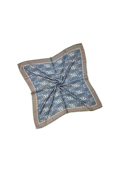 Mim Eşarp Ebruli Kışlık Desenli Eşarp 95x95 Cm İndigo - Vizon