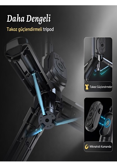 450 Mah Rgb Led Işıklı 102 Cm Titreşim Önleyici Gimbal Tripod Selfie Çubuğu Bluetooth Kumandalı