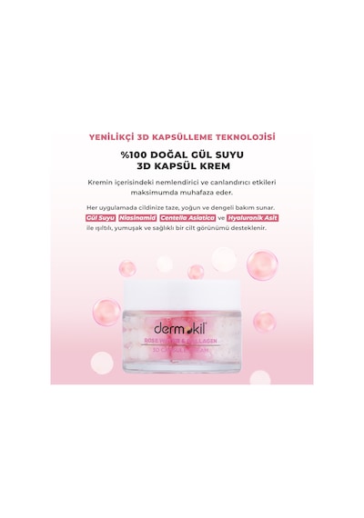Dermokil % 100 Doğal Gül Suyu Canlandırıcı Yenileyici 3d Kapsül Krem 50 Ml