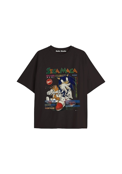Kalic Studio Unisex Bay Sonic Desenli Siyah Yazlık T-shirt Siyah-215