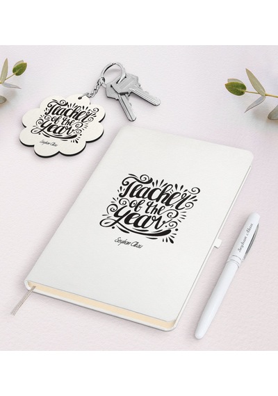 Kişiye Özel Yılın Öğretmeni Beyaz Defter Kalem + Anahtarlık
