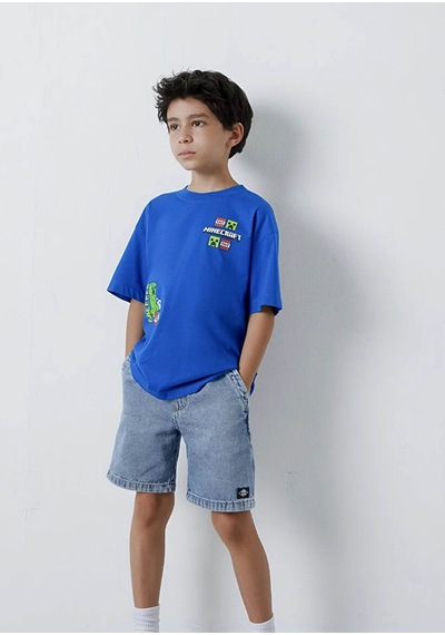 Mavi Minecraft Baskılı Saks Erkek Çocuk T-shirt M6610495-70896