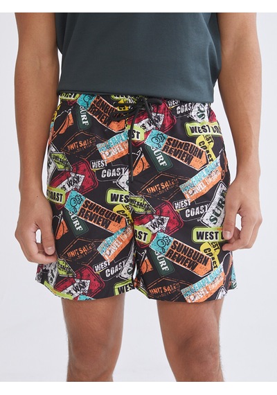 Lcw Swımwear Siyah Kısa Boy Desenli Erkek Deniz Şortu