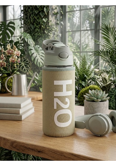 H2o Kılıflı Pipetli Cam Matara 500 Ml Gri