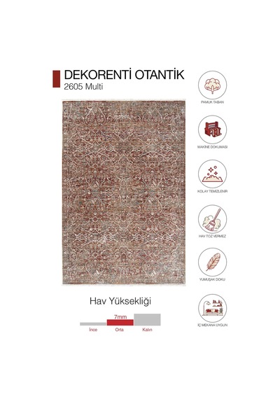 Dekorenti Otantik 2605 Multi Halı Vintage Desenli Polyester Halı