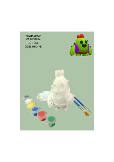 3d Brawl Stars Spike Figür Boyama Seti - Kendin Boya Hobi Ve Etkinlik Seti - Akrilik Boya + 2 Fırça