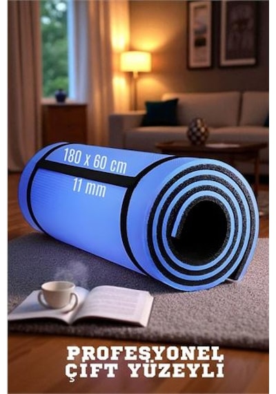 Modacar Pilates Matı- Spor Matı - Yoga Matı 11 Mm Çift Taraflı Mavi