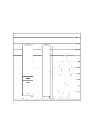 Arges Dolap 2 Raflı 4 Çekmeceli Tek Askılı 44x30x221 Çam-aytaşı Atlas Çam
