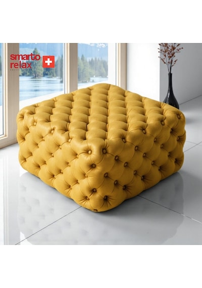 Smarto Relax Puf Poschiavo Ayaksız Kapitoneli Dekoratif 100x100x45 Cm Sarı Sarı