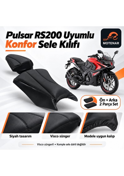 Motenar Pulsar Rs200 Konfor Sele Kılıfı Visco Ön Arka Set Siyah