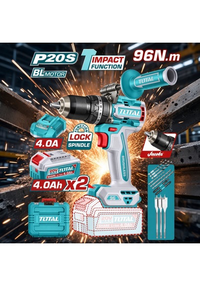 Total Tıdlı209686e Lı-ıon Akülü Kömürsüz Darbeli Matkap 96nm Yüksek Tork Gücü Çelik Mandren Güçlü Motor