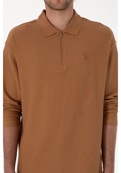U.S. Polo Assn. Erkek Comfort Fit Yarım Fermuarlı Camel Sweatshirt 50313754-VR233