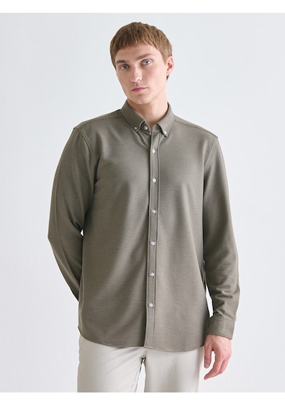 Lcw Vision Yeşil Slim Fit Uzun Kollu Erkek Dokulu Gömlek