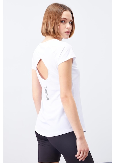 Tommy Life Beyaz Sırt Pencereli Kısa Kol Standart Kalıp O Yaka Kadın T-shirt - 97101 Beyaz