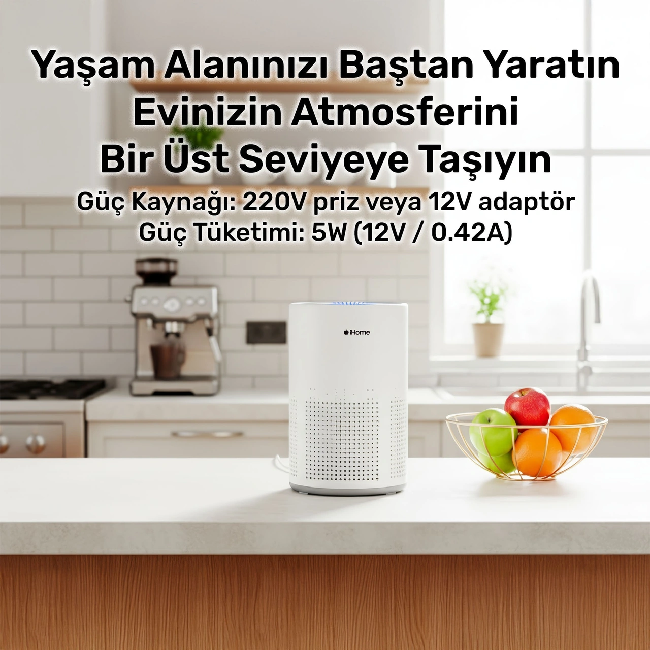 Npo İhome Arp1 Hepa-aktif Karbon Filtreli 100m3/h Işıklı Ultra Sessiz Air Purifier Hava Temizleyici