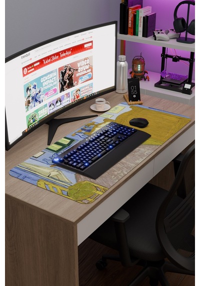 Van Gogh Arles Teki Yatak Odası Tablo V4 90x40 Xxl Gaming Kauçuk Kaymaz Taban Mouse Pad Fare Altlığı