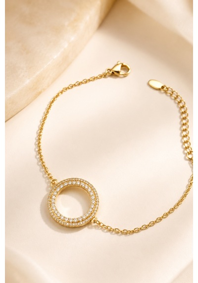 Balenbi Jewelry Kadın Çift Sıra Taşlı Halka Figürlü Kararmaz Çelik Bileklik Gold Renk 1127 Altın