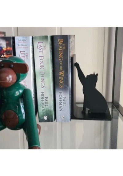 Kara Kedi Figürlü Dekoratif Kitap Tutucu, Kitap Desteği, Kedili Kitaplık Süsü, Kitap Standı