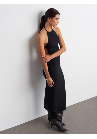 Dilvin 91518 Halter Yaka Midi Elbise-siyah Siyah Dilvin 91518 Halter Yaka Midi Elbise-siyah Siyah