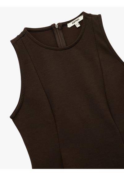 Koton Slim Fit Bisiklet Yaka Kolsuz Peplum Bluz Kahverengi 6wak10149ek Kahve