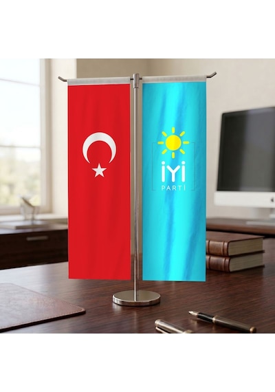 İyi Parti Ve Türk Bayrağı Kırlangıç T Tipi Masa Bayrak Takımı Diğer