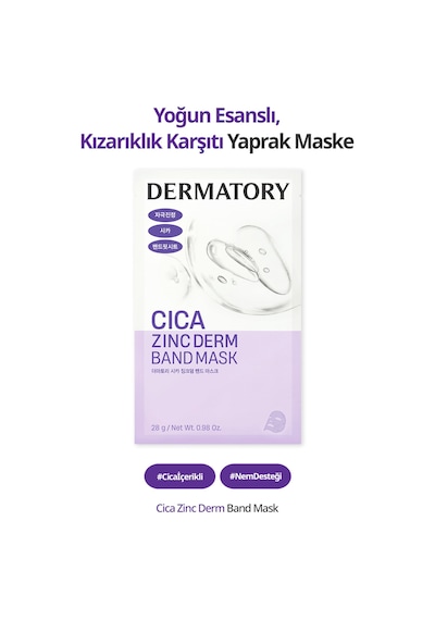 Cica İçerikli, Yoğun Esanslı, Kızarıklık Karşıtı Yaprak Maske Dermatory Cica Zinc Derm Band Mask