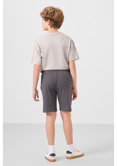 Taş-antrasit Pamuklu Oversize Fit Dokuma Hafif Esnek Chino Erkek Çocuk Şort Takım - 11276 Taş