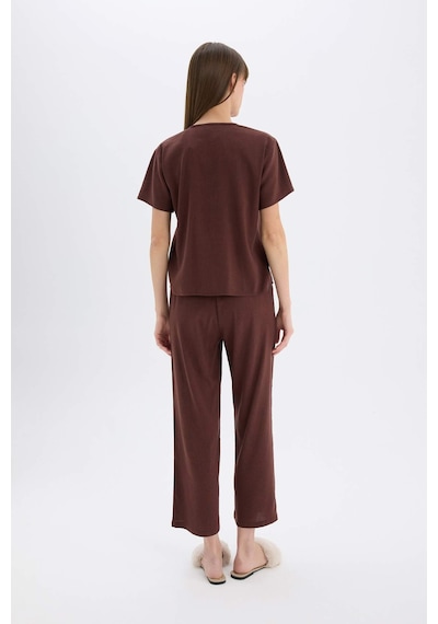 DeFacto Pijama Takımı Keten Kısa Kollu Üst Esnek Belli Alt-Fall in Love E3571AX25SPBN166 DeFacto Pijama Takımı Keten Kısa Kollu Üst Esnek Belli Alt-Fall in Love E3571AX25SPBN166
