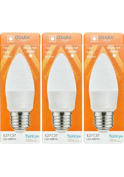 7w 50w 6500k Beyaz Işık E27 Duylu Mum Led Ampul, 3 Adet Diğer