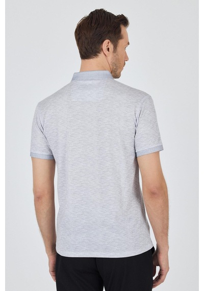 Kısa Kol Baskılı Pike Polo Yaka Cepsiz Slim Fit Tişört 1011250167 Gri