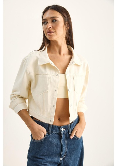 Shade Kadın Çift Cep Detaylı Çıtçıt Kapamalı Mevsimlik Denim Ceket 60282057 - Krem