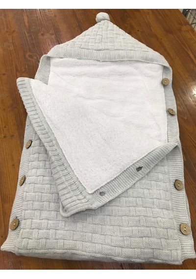 Bebek Örgü Desenli Unisex Welsoft Dış Kundak Açık Gri