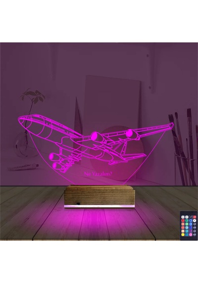 Luvivia Uçak Kaptan Pilot Kişiye Özel 3d Lamba - Masa Gece Lambası V1 Şeffaf