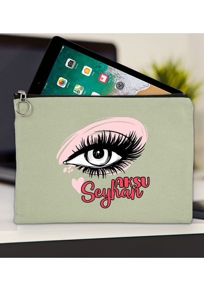 Bk Gift Kişiye Özel İsimli-5 Mint Yeşili Tablet Çantası 30x21cm, Ipad Çantası, Baskılı Tablet Kılıfı Yeşil