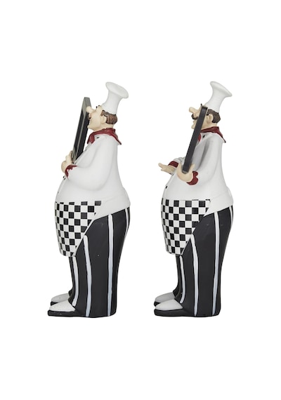 Polystone Şef Heykeli Seti, Kara Tahtalı Dekoratif Heykel, 2'li Set 30cm-33cm, Siyah