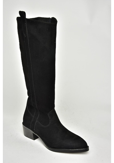 Fox Shoes T480142802 Siyah Süet Alçak Topuklu Kadın Çizme Siyah-süet