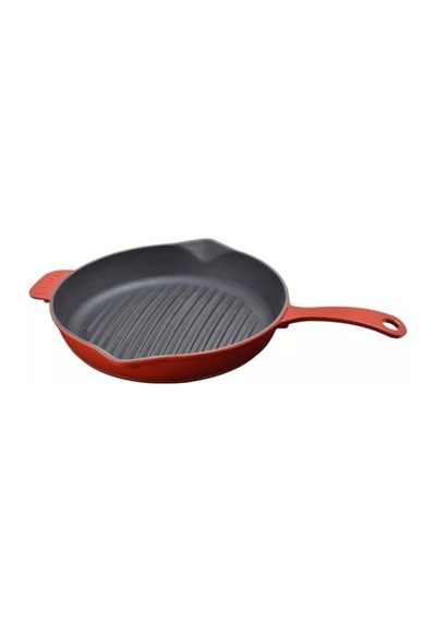 Döküm Yuvarlak Izgara Tava, Metal Kulplu. Çap(ø)28cm. Kırmızı