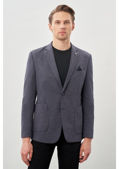 İmza Koyu Lacivert Kazayağı Desen Örme Mono Yaka 2 Düğme 6 Drop Slim Fit Classic Ceket 1002245166 200 Koyu Lacivert