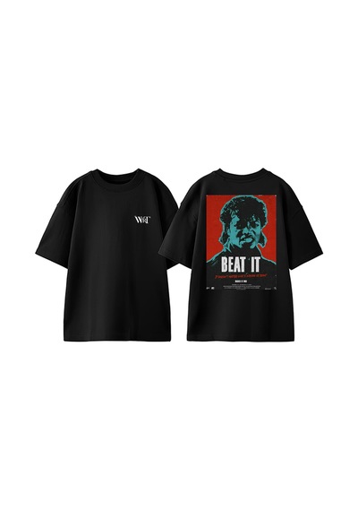 Thewert Beat It Michael Jackson Tasarım Sırt Baskılı Pamuk Siyah Oversize T-shirt