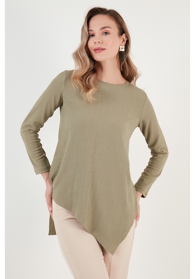 Lela Bisiklet Yaka Esnek Dokulu Asimetrik Bayan Bluz 5864971 Olive