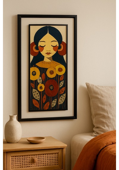 Dekoratif Duvar Tablosu 25 X 60 Cm Siyah Ahşap Çerçeve Kadın Figürlü