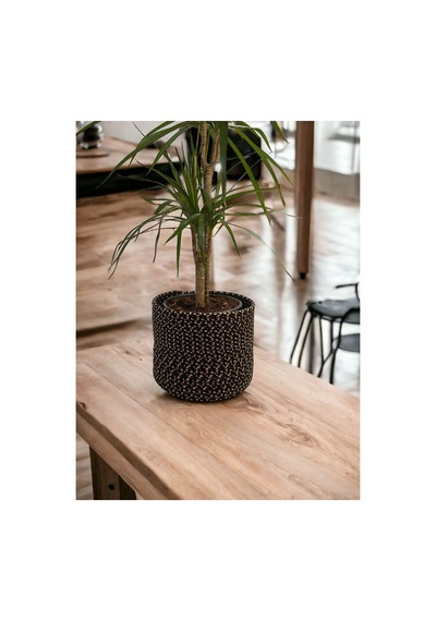 Dekoratif Jüt Hasır Saksılık Havluluk Organizer 30x30 Cm Siyah Siyah