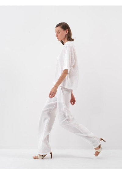 Xint Beyaz Doğal Dökümlü Oversize Bluz 751129