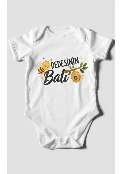 Morivokids Dedesinin Balı Kısa Kollu Bebek Body %100 Pamuk Beyaz