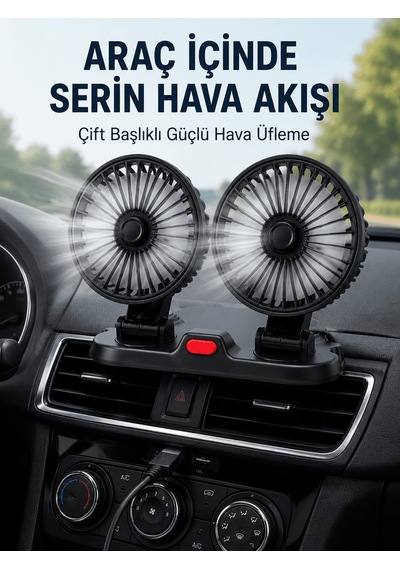 Shnstore Ayarlanabilir Çift Başlıklı Sessiz Araç İçi Vantilatör Shntknd0720