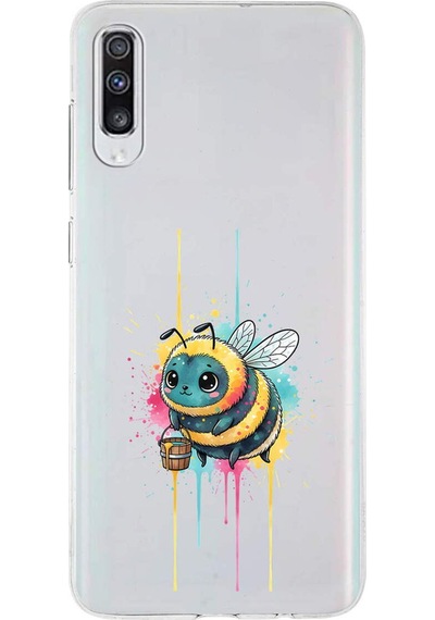 Samsung Galaxy A70s İle Uyumlu Splash Arı Tasarımlı Şeffaf Silikon Kılıf Şeffaf